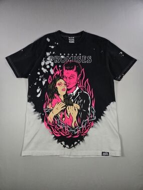 Broken Promises Devil Kiss Bleach Dye Graphic Tee Size Medium